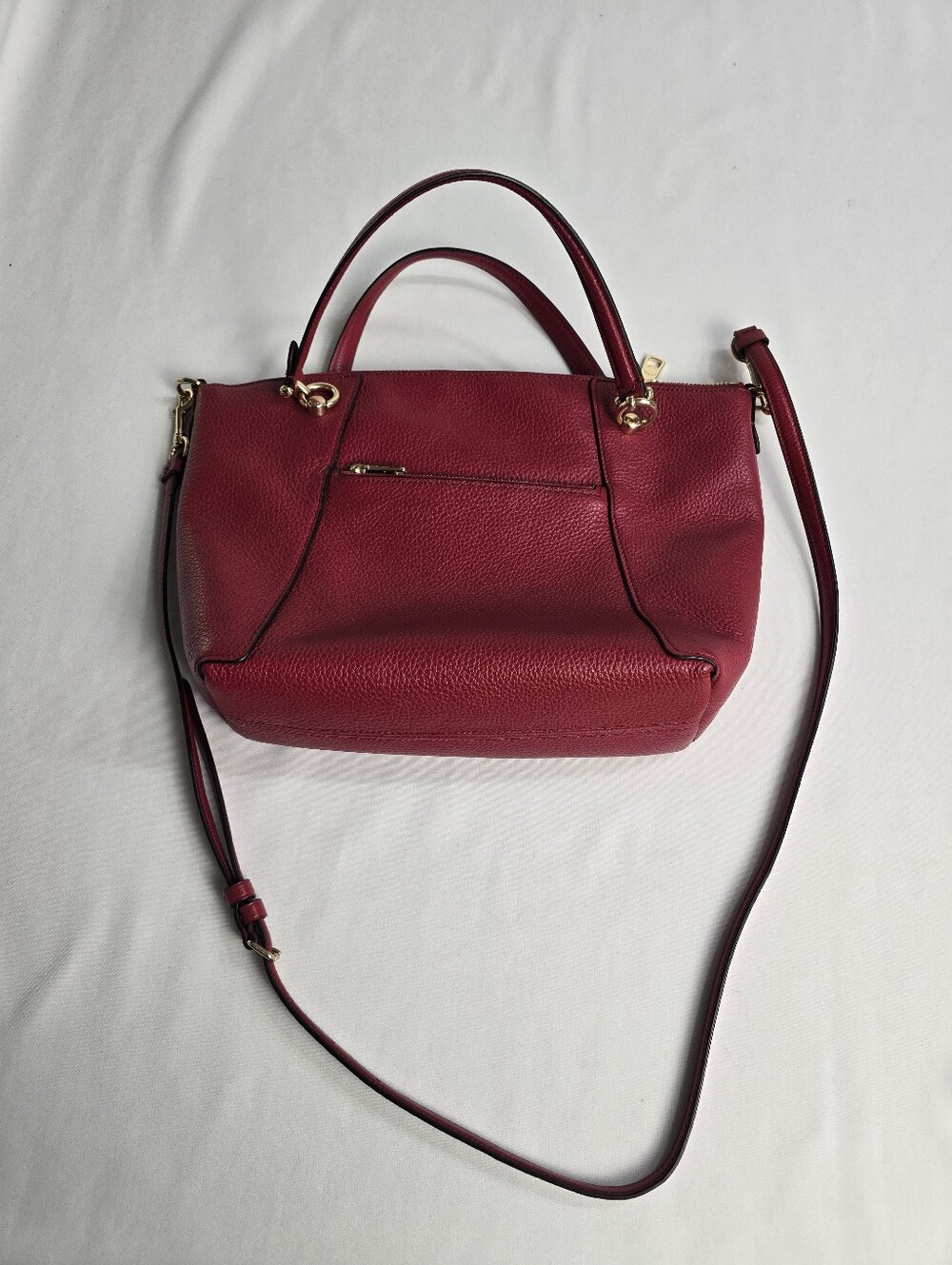 Coach Red Pebbled Leather Satchel Purse With Pink Tag And Heart Charm - Picture 5 of 12